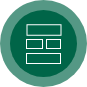 A green circular icon featuring a white abstract design inspired by the stacked and aligned concept of the 8x8 Ridgeline Shed.