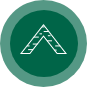 A green circle featuring a white arrow pointing upwards at its center, resembling a stylized triangle, related to the 8x8 Ridgeline Shed.