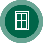 A white window icon with four panes is prominently displayed on the green circular backdrop of the 8x8 Ridgeline Shed.