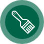 The logo for the 8x8 Ridgeline Shed features a white paintbrush icon centered on a green circular background. The brush is positioned diagonally with its handle pointing toward the top left.