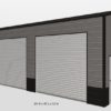 The 24x40x12 3-Bay Garage features a 3D rendering displaying three large roller doors and a side entrance door, measuring 24 feet in width, 40 feet in length, and 12 feet in height. It boasts a gray exterior complemented by black trim.